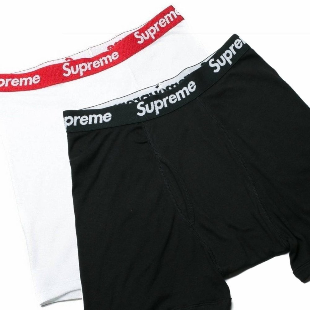 Small - Supreme Hanes White Black Boxers (2 PACK)